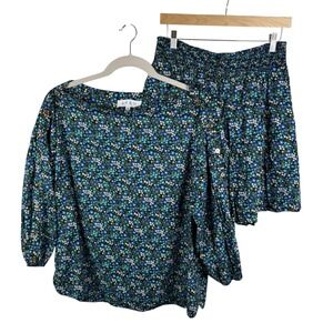 BURU Ditsy Floral Matching Skirt Set Sz 2X Blouse Skirt Cottagecore Boho‎ Resort